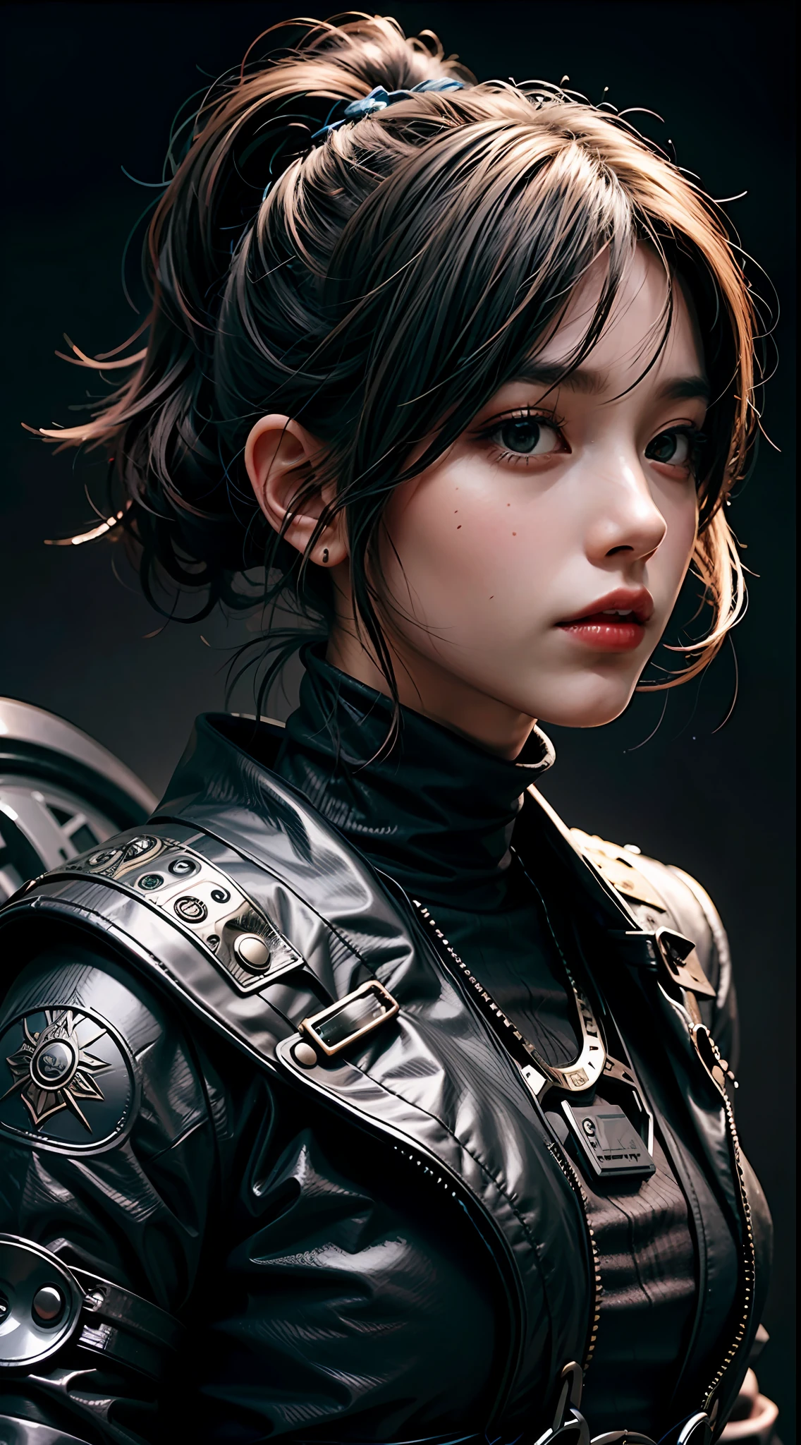 a girl in black, concept art, epic, hyper detailed intricate, dieselpunkAI, portrait