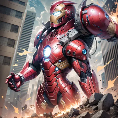 avengers war machine in a city with a city in the background, superior iron man, inspired by Marek Okon, ironman, iron man, marvel art, marvel concept art, concept art of tony stark, fan art, cg artist, cg art, by Marek Okon, like ironman, wojtek fus, port...