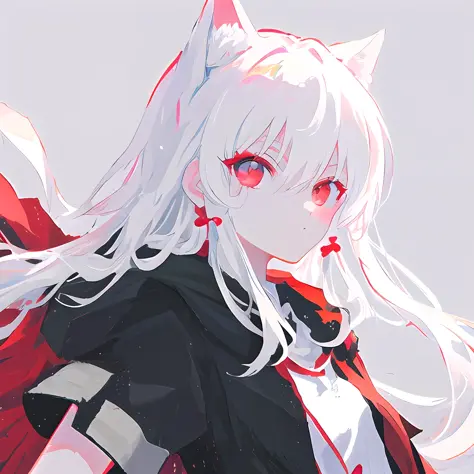 Girl, white hair, red eyes, a black cat by her side - SeaArt AI