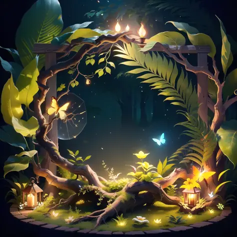 A masterpiece, better quality, (blank background), (blank in the middle), (CG unit 8k extremely detailed wallpaper), (better quality), (best illustration), (better shadow), user interface The border design features natural elements of the forest theme. The...
