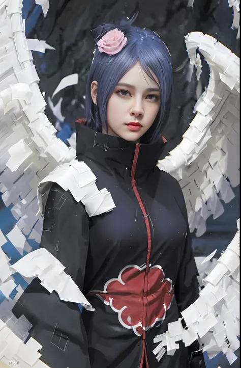 Best quality, 8k, 32k, Masterpiece, photo realistic, realistic, anime cosplay with purple wings and black wig and outfit, anime ...