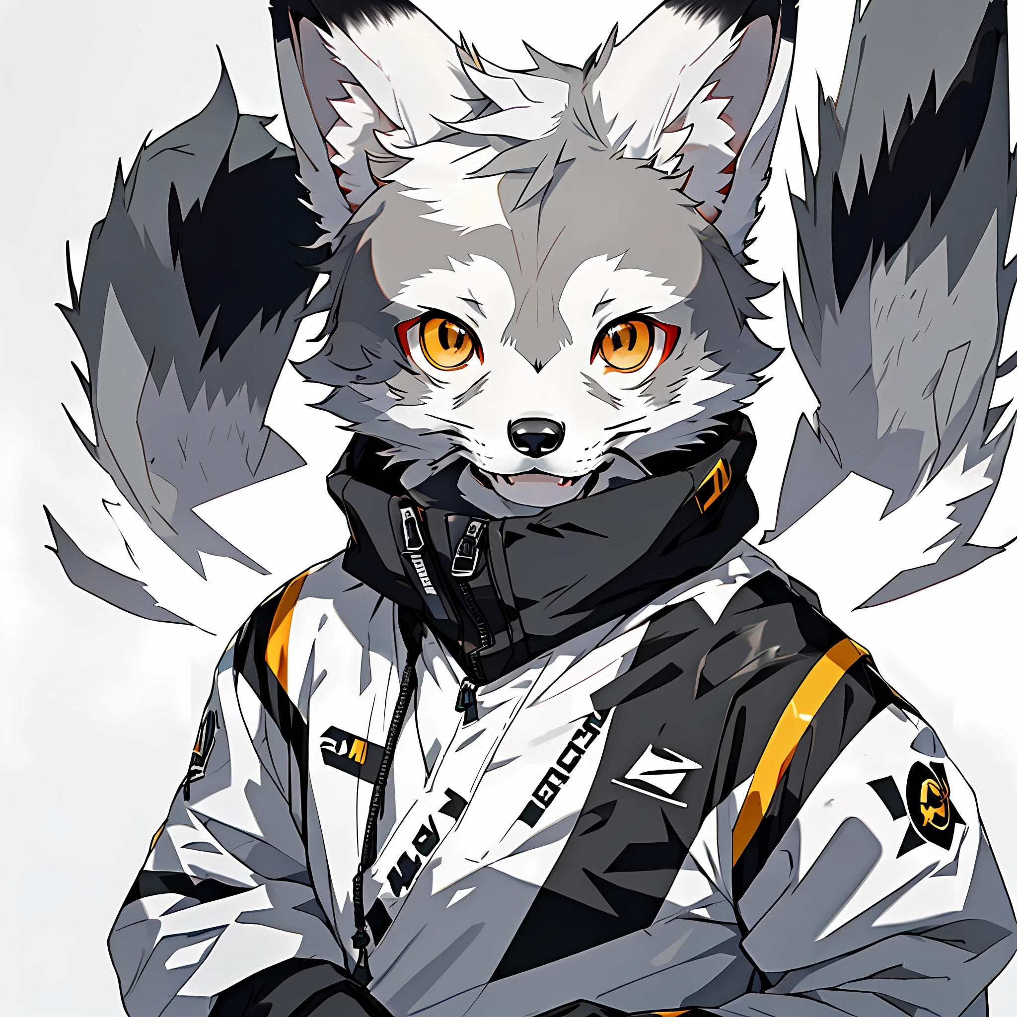 high detail, hyper quality, high resolution, 1080P, solo, furry, (male arctic fox: 1.5), (gray fur: 1.5), (gray skin: 1.5), gray ears, golden eyes, canine paws, (fluffy tail: 1.2), detailed figures, (furry feeling of animal ears), piloting mechs,