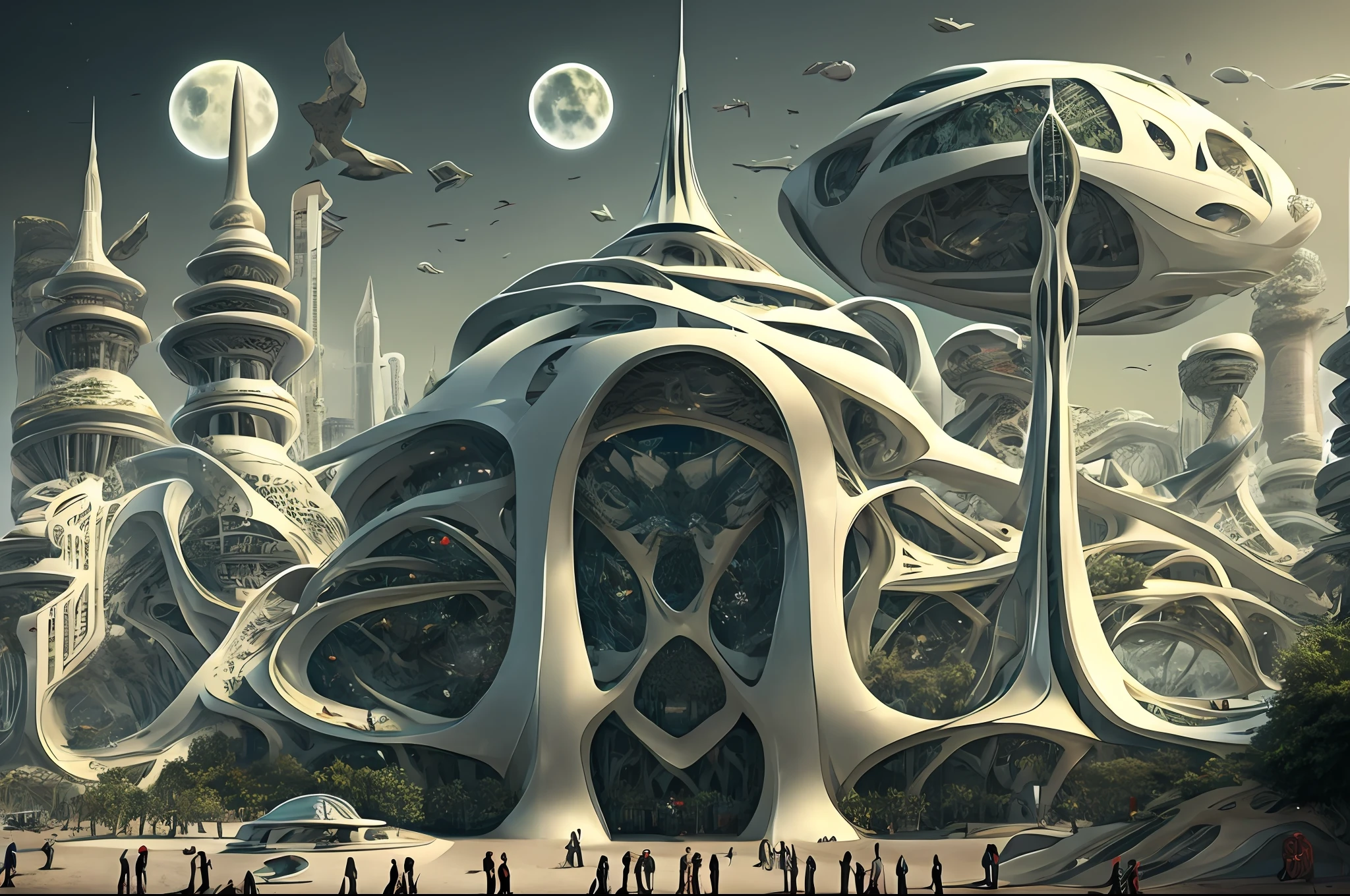 il y a un grand chef-d&#39;œuvre futuriste, un palais arabe au milieu d&#39;une ville arabe futuriste avec une lune, dans une ville fantastique de science-fiction, fond d&#39;écran fantastique de science-fiction, chef-d&#39;œuvre de l&#39;art coranique paysage urbain, illustration de science-fiction épique de l&#39;art coranique, immense ville futuriste de l&#39;art coranique, science-fiction fantastique, fond d&#39;écran fantastique de science-fiction, Fond de ville d&#39;art coranique, in front of a Ville fantastique, Ville fantastique, dans un château sur une planète extraterrestre avec un chef-d&#39;œuvre de l&#39;art coranique