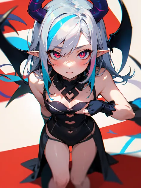 demon girls, blue hair, small boobs, Kinta, pink eyes, tongue out, anime,  anime girls, digital art, artwork, portrait display, boobs, tail, horns,  oni girl, pointy ears