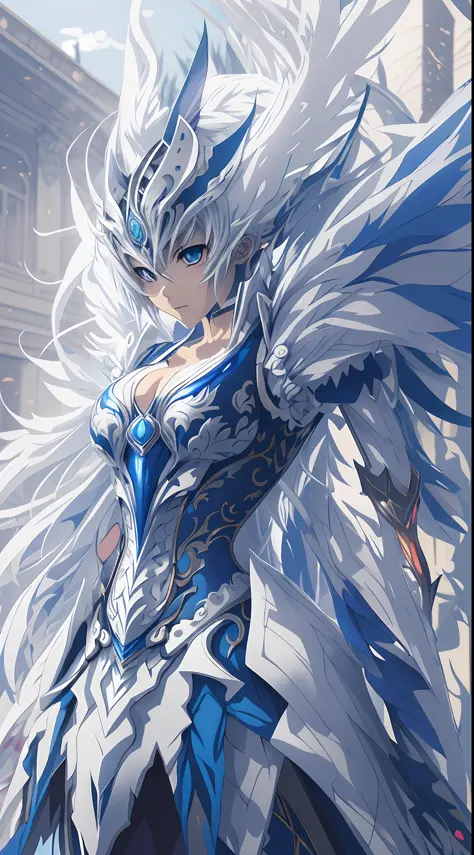 anime - style image of a woman dressed in a blue and white costume, detailed digital anime art, best anime 4k konachan wallpaper, detailed anime artwork, detailed anime art, highly detailed anime, detailed key anime art, anime art wallpaper 4 k, anime art ...