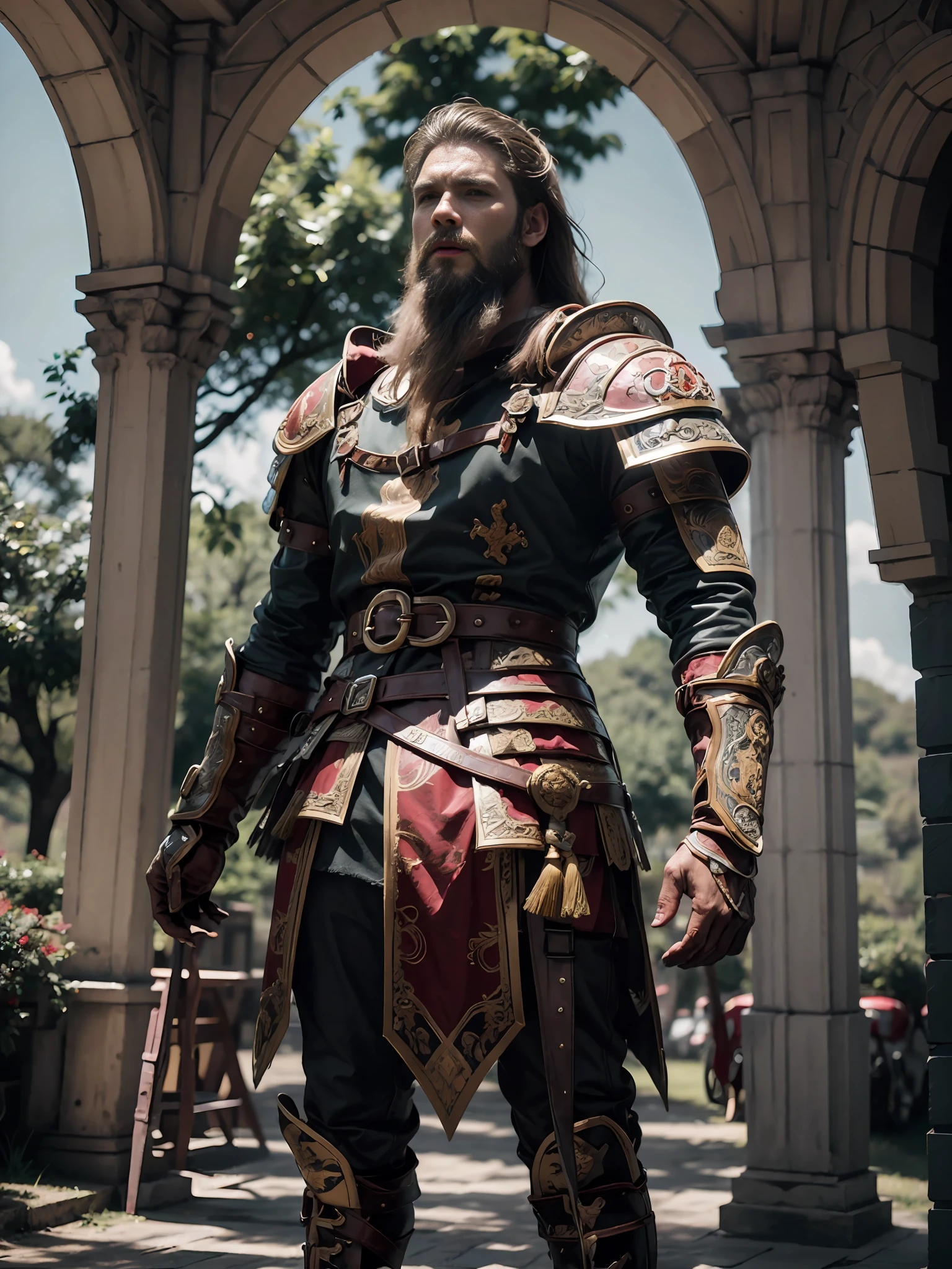 1homem, 独奏, male viking warrior with helmet and red cape, long black hairs, angry, extremely beautiful young man, silver hour, photorrealistic, hight contrast, 8k hd, detailded, hiper-detailded, textura de pele realista, hair blonde, best qualityer, ultra high nothing, raw-photo, dramatic illumination, engine unreal, silvery eaba intricate diffuse shine, black cloack, field of battle, Standing