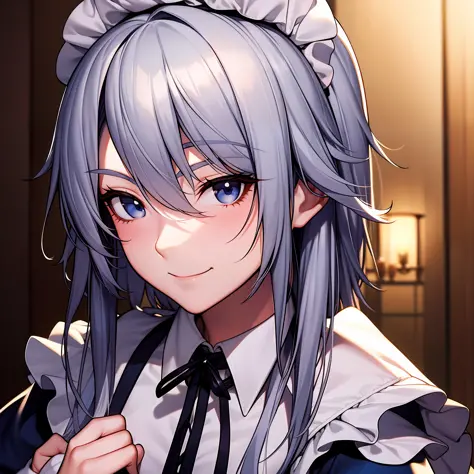 izayoi sakuya,solo、,maid,,silver hair,,,,gaze, smileing