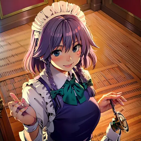 izayoi sakuya,solo、、、、smileing、、,braids,sthe highest qualit