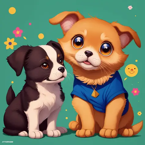 Ilustração de arte 2d para livro infantil do Cão bonito engraçado por Artgerm e beeple, smooth lighting, solid background, ilust...