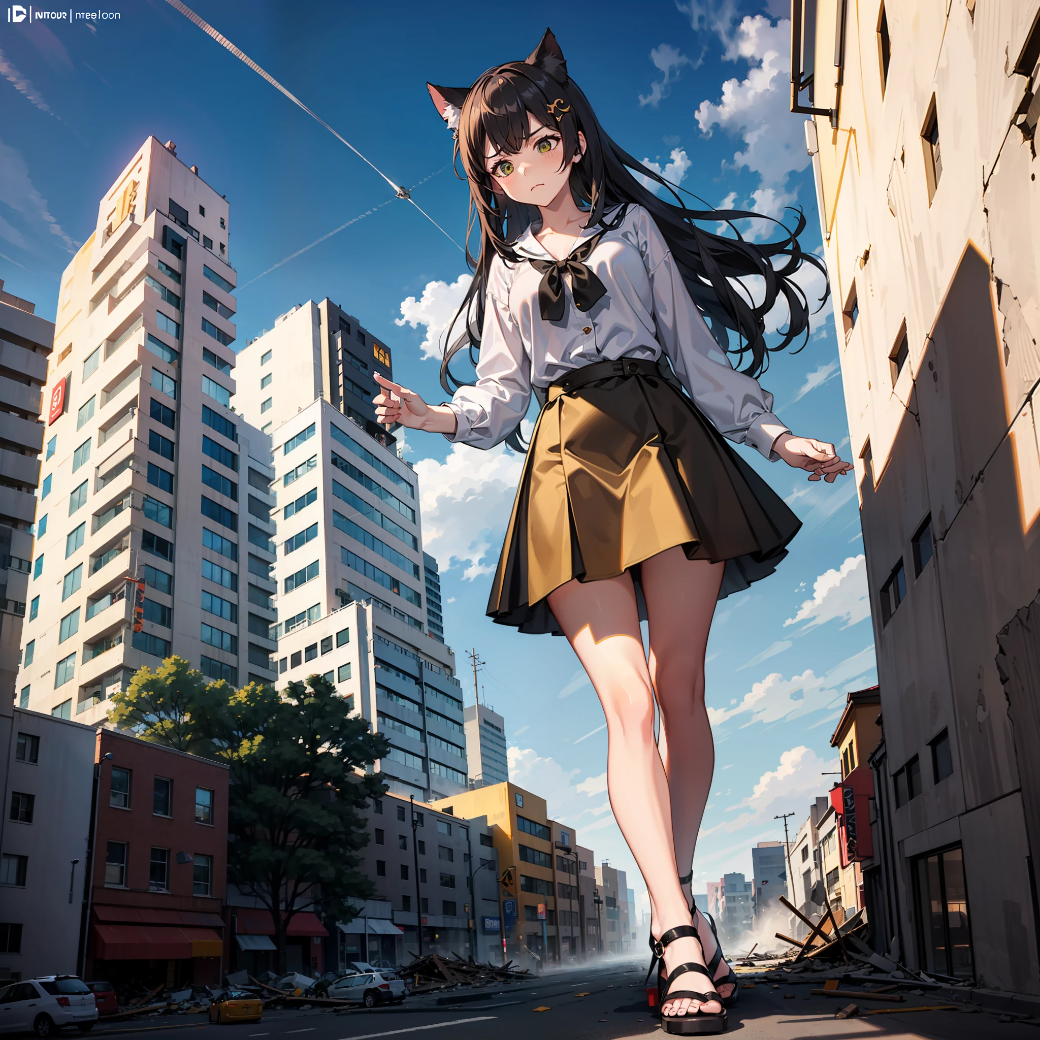 Anime girl walking down the street in a skirt and white shirt - SeaArt AI