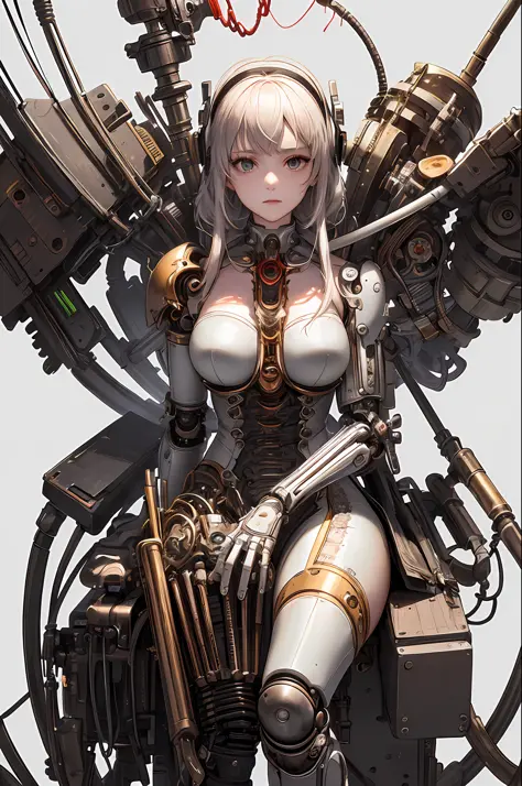 (masterpiece, superior quality, best quality, official art, beautiful and aesthetic, extremely detailed, colorful, more detailed anime art (highly detailed illustration), beautiful, (side), cinematic light,((1mechanical girl)),solo,full body,(machine-made ...