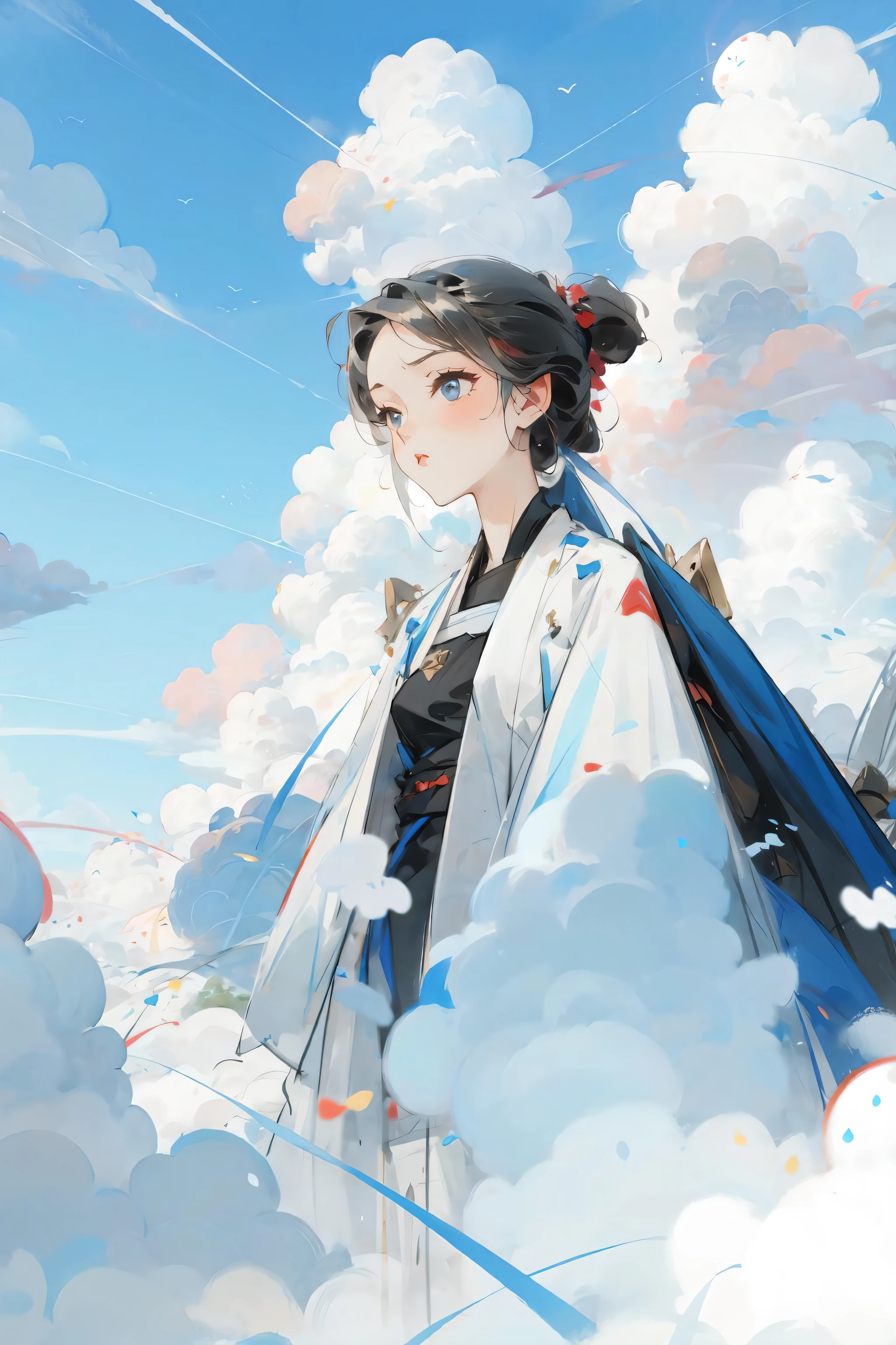 女の子 , 雲,女性に焦点を当てる