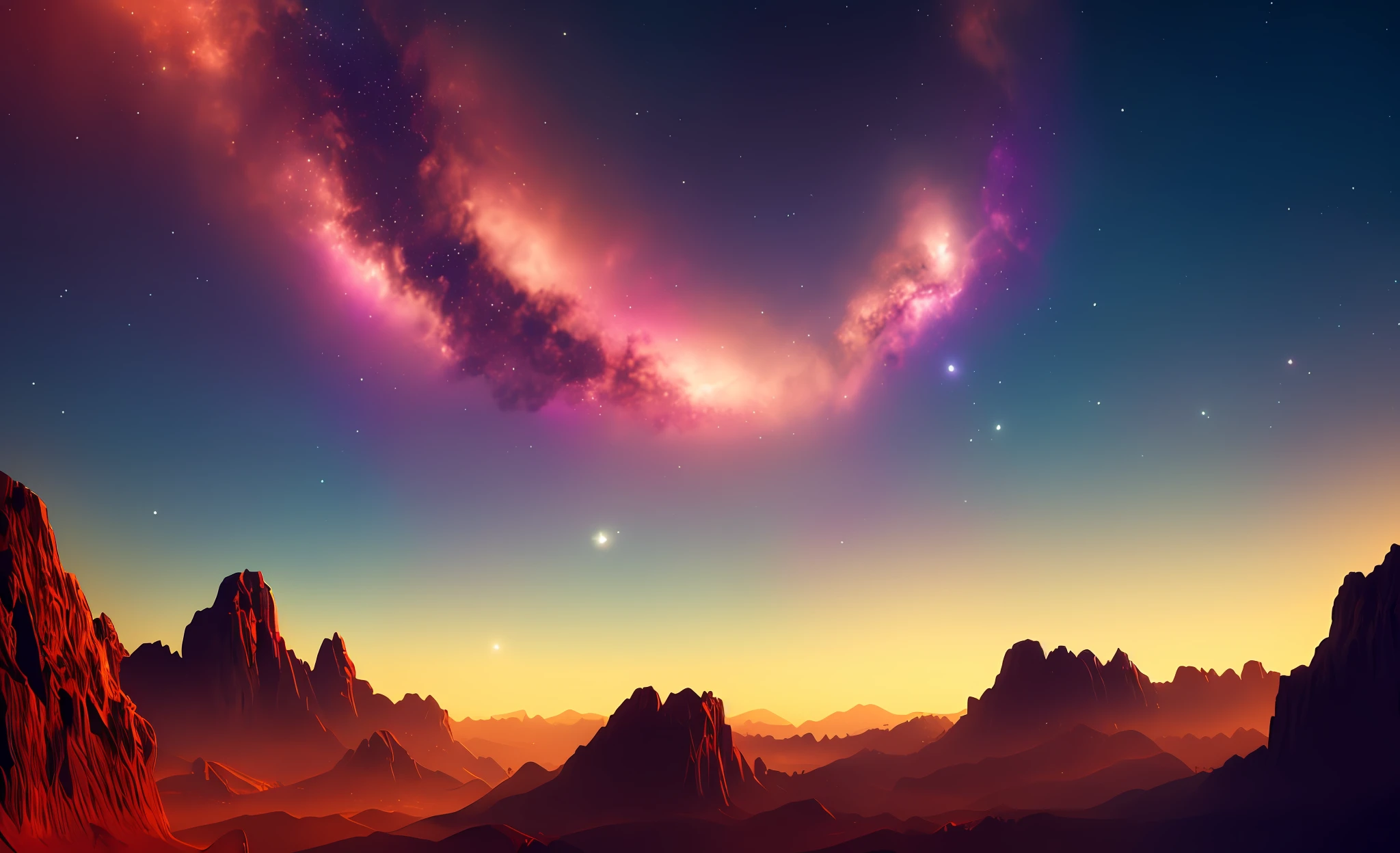 ChromaV5, nvinkpunk,(extremely detailed CG unity 8k wallpaper), A landscape of a cosmic sky, nebula, cosmos,galaxy,blackhole,award winning photography, Chromatic Aberration, Detailed , HDR, Bloom ,trending on ArtStation, trending on CGSociety, art by midjourney