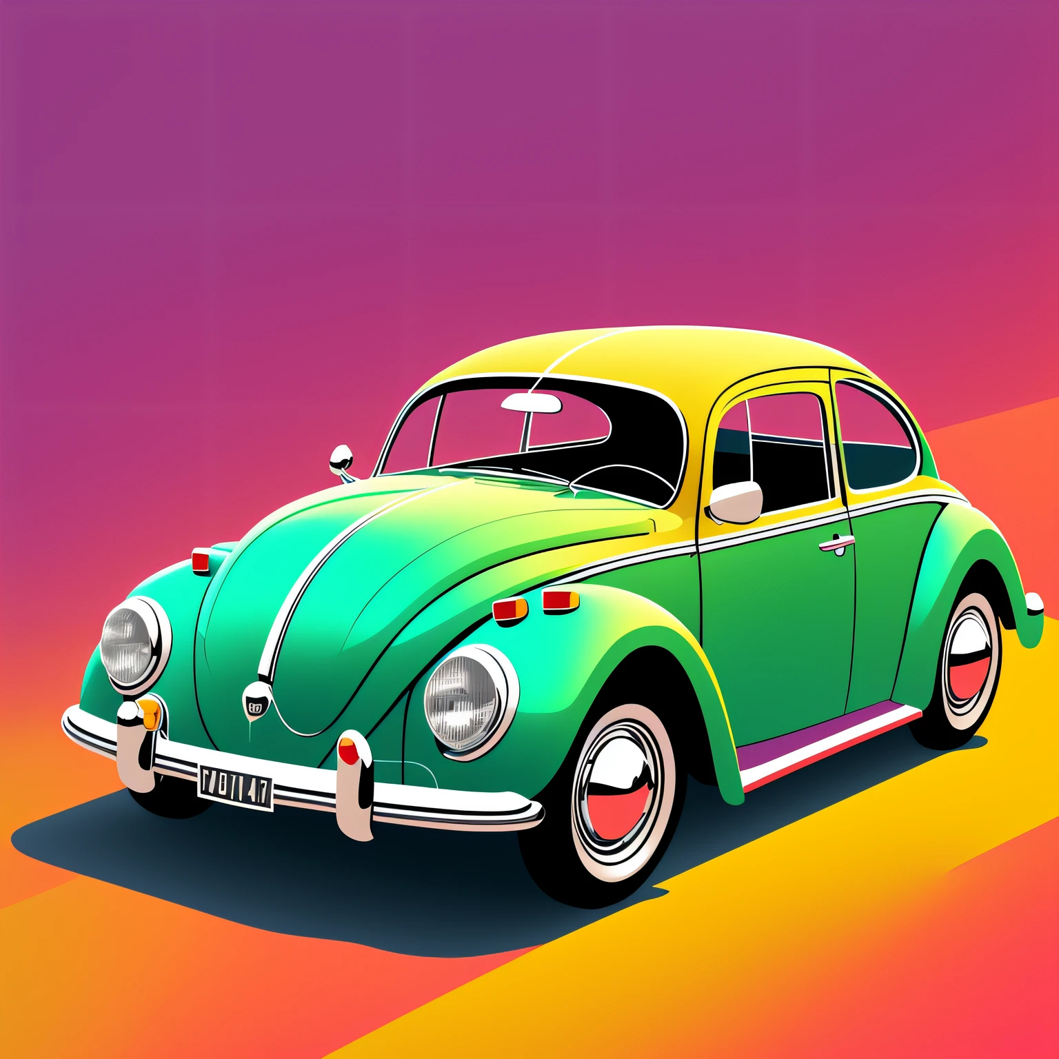 um Fusca velho, comic styled, illustration, tons suaves