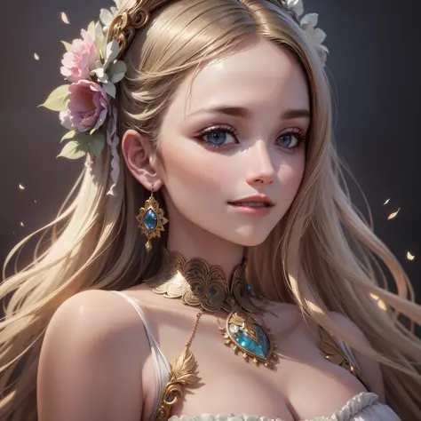 ((best quality)), ((masterpiece)), (detailed), close-up, person wearing dress, (Behance contest winner:1.2), fantasy art, , 3D goddess portrait, style of wlop, captivating lighting, 8k resolution, striking facial expression, (elaborate costume details:1.3)...