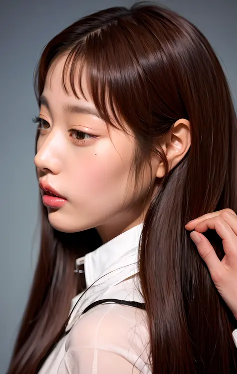 korean beauty long hair centripetal face profile