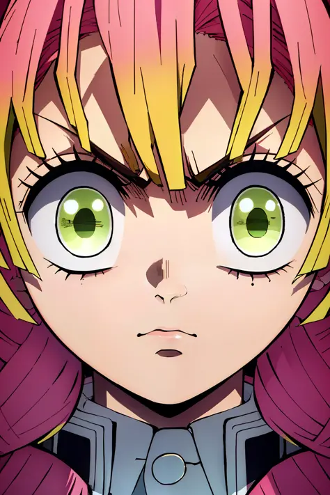 (masterpiece, best quality),  intricate details,
1girl,  MitsuriKanroji,  angry, glaring, looking down, 
 shaded face,