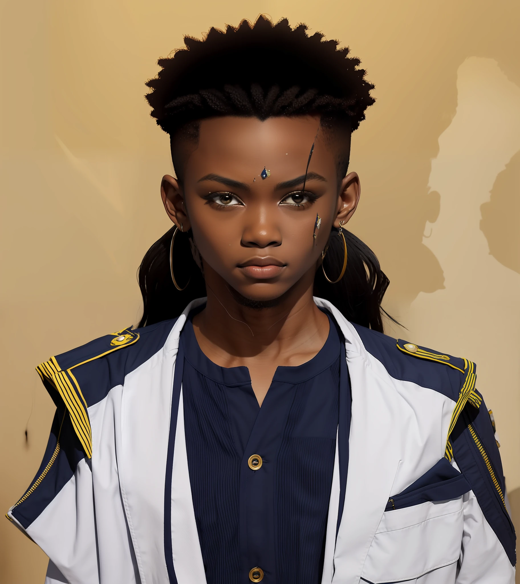 A woman with a mohawk and a jacket on a runway - SeaArt AI