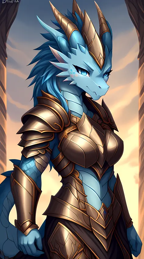 anime - imagem estilo de uma mulher cavaleiro, anthro dragon art, dragon inspired armor, dragon armor, dragon queen, fantasy ins...