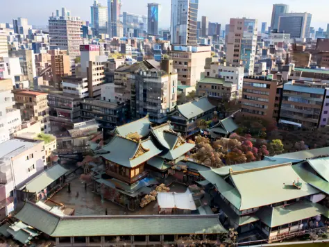 araffe view of a city with a lot of buildings and a lot of people, japanese downtown, japanese city, tokio, above view, edo era ...