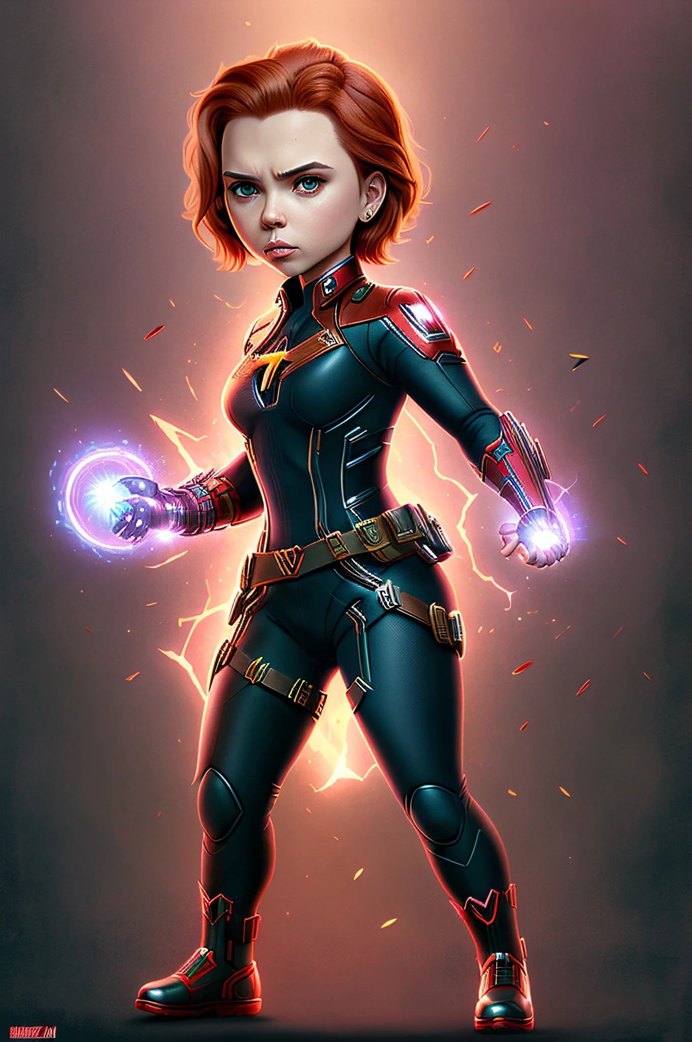 (cbzbb:1.25), ((Scarlett Johansson as Black Widow)), cbzbb, cute, little, full body, baby, beautiful, fantasy art, devian art, trending artstation, digital art, detailed, realistic, humanoide, character, tiny, cinematic shot,