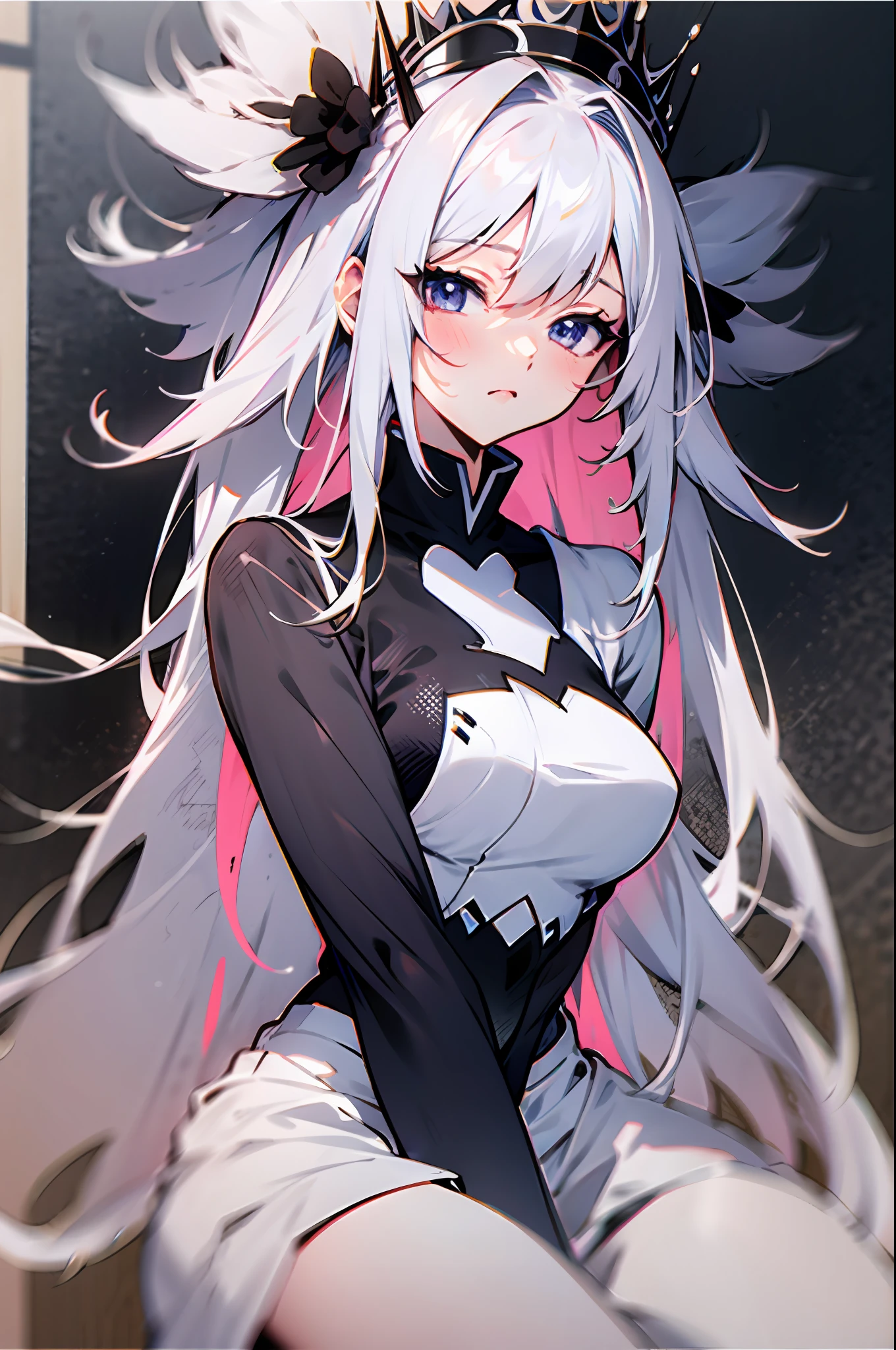 Anime white hair shoujo royal sister upper body masterpiece