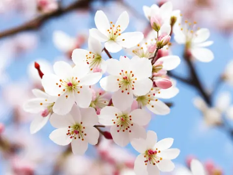 there is a close up of a bunch of white flowers, sakura flower, sakura bloomimg, sakura flower, cherry blossom, blossom sakura, Cherry Blossoms, sakura season, sakura kinomoto, cherry blossom petals, blossoms, SAKURA, cherry-blossoms-tree, lots of sakura f...