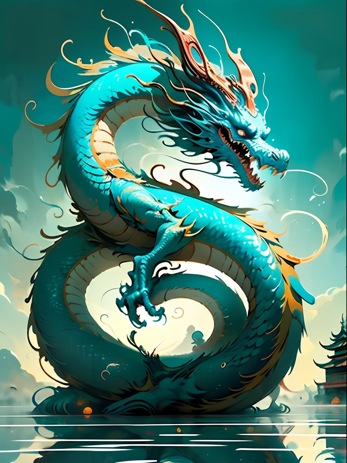 A close up of a dragon on a body of water - SeaArt AI