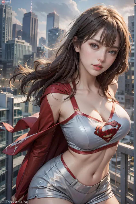 Taylor Swift big breasts, big ass, posing for a photo,(wearing supergirl_cosplay_outfit,white and red clothing: 1.3), good hand,...