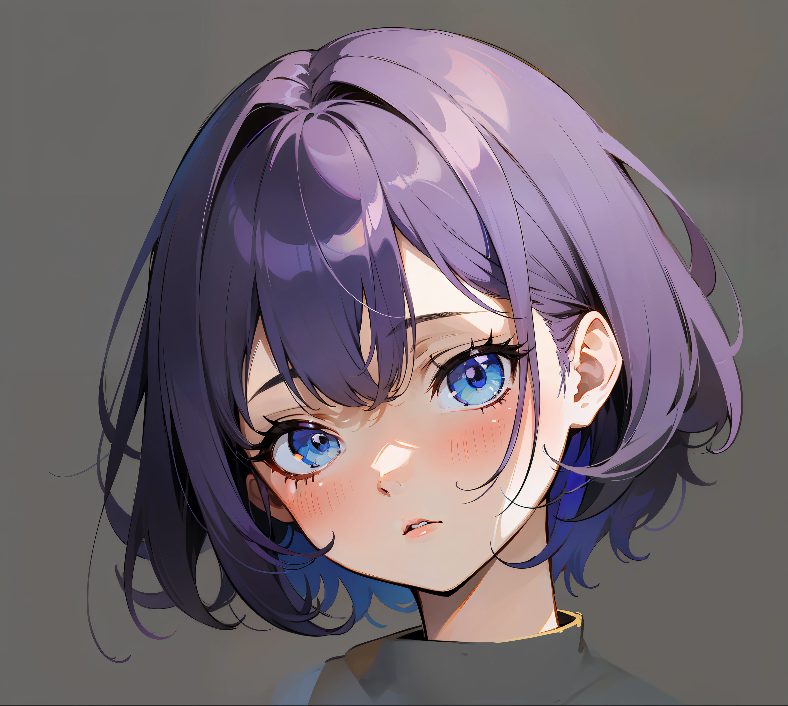 Anime girl with purple hair and blue eyes staring at something（ouro kronii)  - SeaArt AI