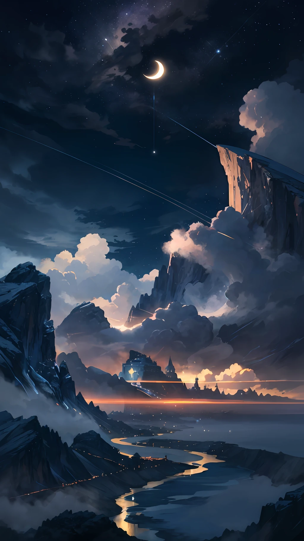 絵画月明かりの山脈