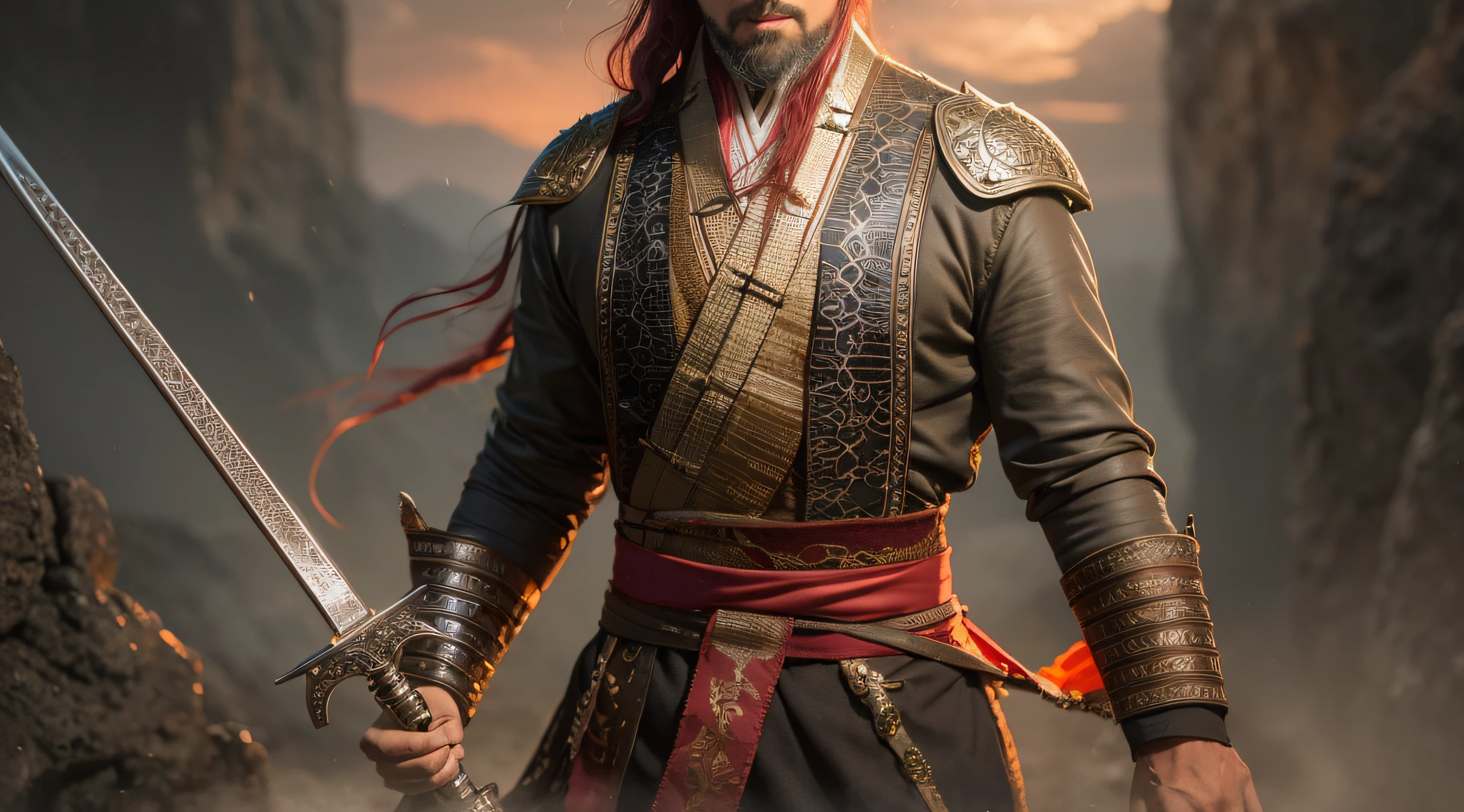 Arafad image of a man with a sword in the canyon, full body wuxia, xianxia hero, graphic artist magali villeneuve, chengwei pan on artstation, Lingering Art Style, feng zhu concept art, inspired by Yang Jin, epic exquisite character art