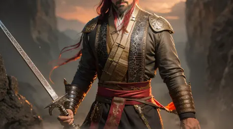 arafad image of a man with a sword in the canyon, full body wuxia, xianxia hero, graphic artist magali villeneuve, chengwei pan ...