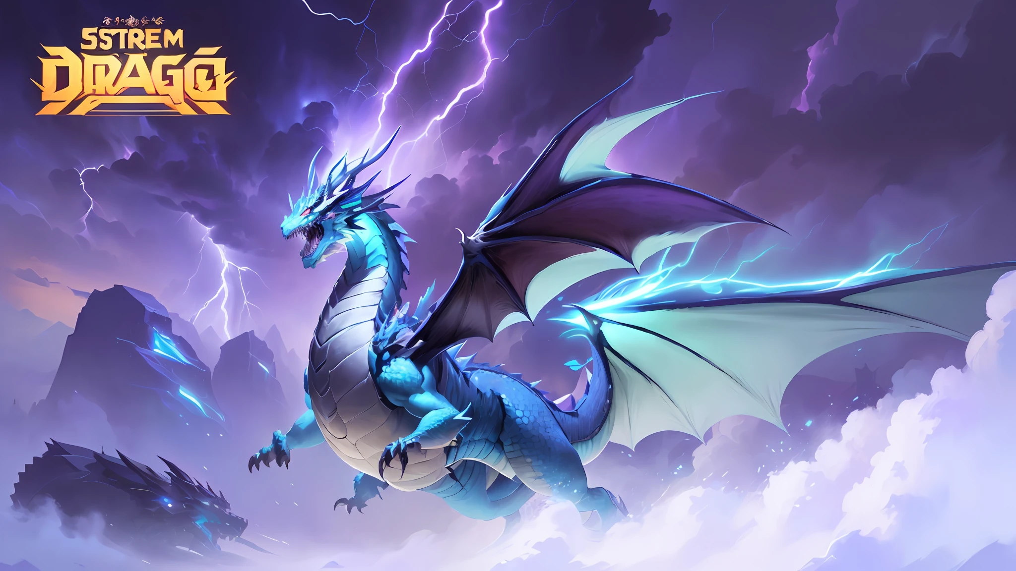 A blue dragon with lightning coming out of its mouth - SeaArt AI