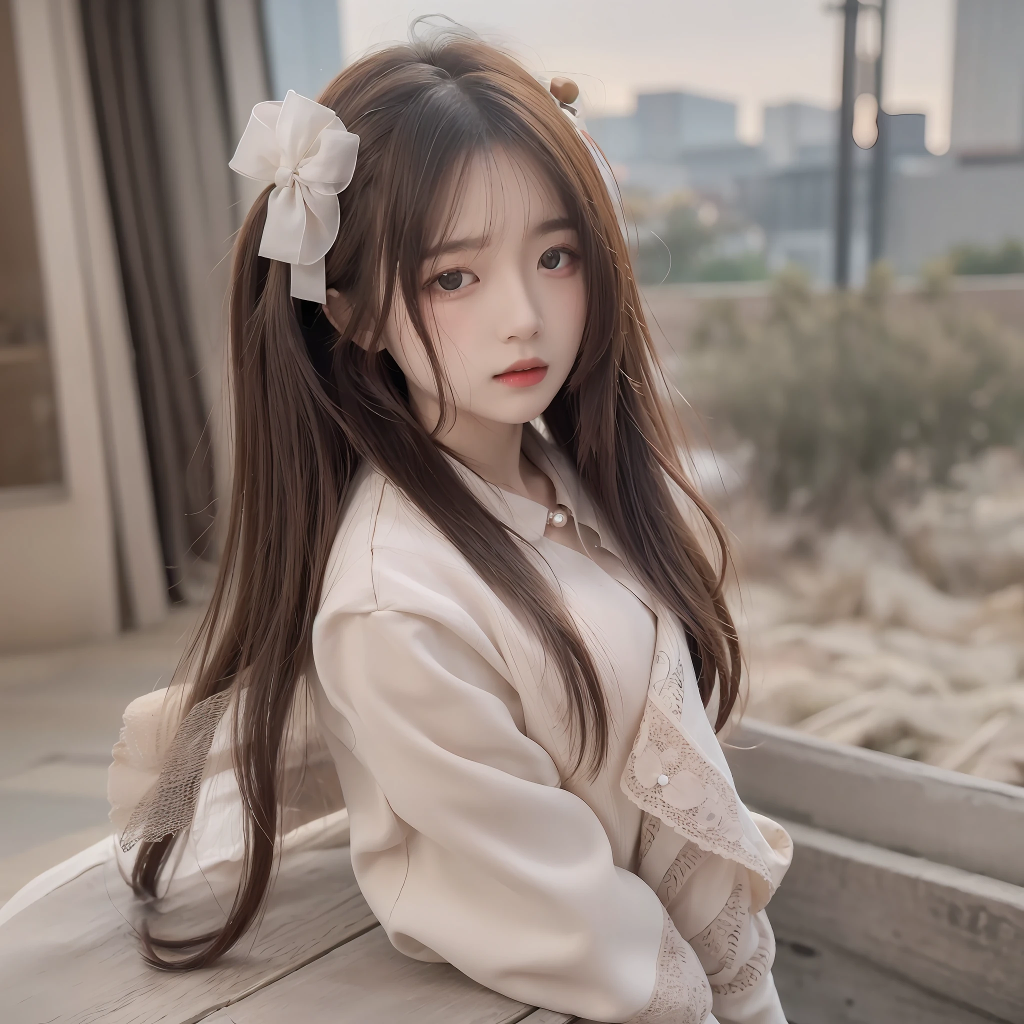 8k, RAW photo, best quality, masterpiece:1.2), yjnn, a girl, 3d, ultra-detailed,asian, bangs, bow, chest, brown_eyes, brown_hair, lips, long_hair, long_sleeves, looking_at_viewer,master masterpiece, The Highest Quality, 1女の子, solo, Voxel art,
nuclear power plant、Caucasian girl、
Ivory hair、Mauve eyes、disturbance、Precise iris depiction,looking at the viewer with a calm and goddess-like happiness, ,Super beautiful background drawn by WLOP,
,Super beautiful background drawn by WLOP,


ridiculously long hair、low twin tails、
Cake Dress、Trim Dresses、
ribbons、Plant Hair Ornament、pearls、Arm cuffs、
classical, middle ages, noble