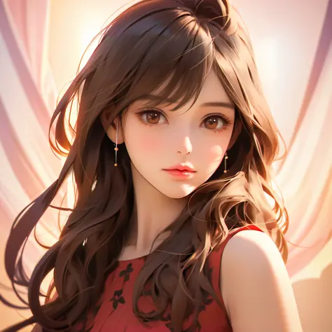 anime girl with long brown hair and earrings posing for a picture, Smooth anime cg art, kawaii realistic portrait, beautiful anime portraits, Realistic Young Anime Girl, realistic anime artstyle, portrait anime girl, anime girl detailed portrait, realistic...