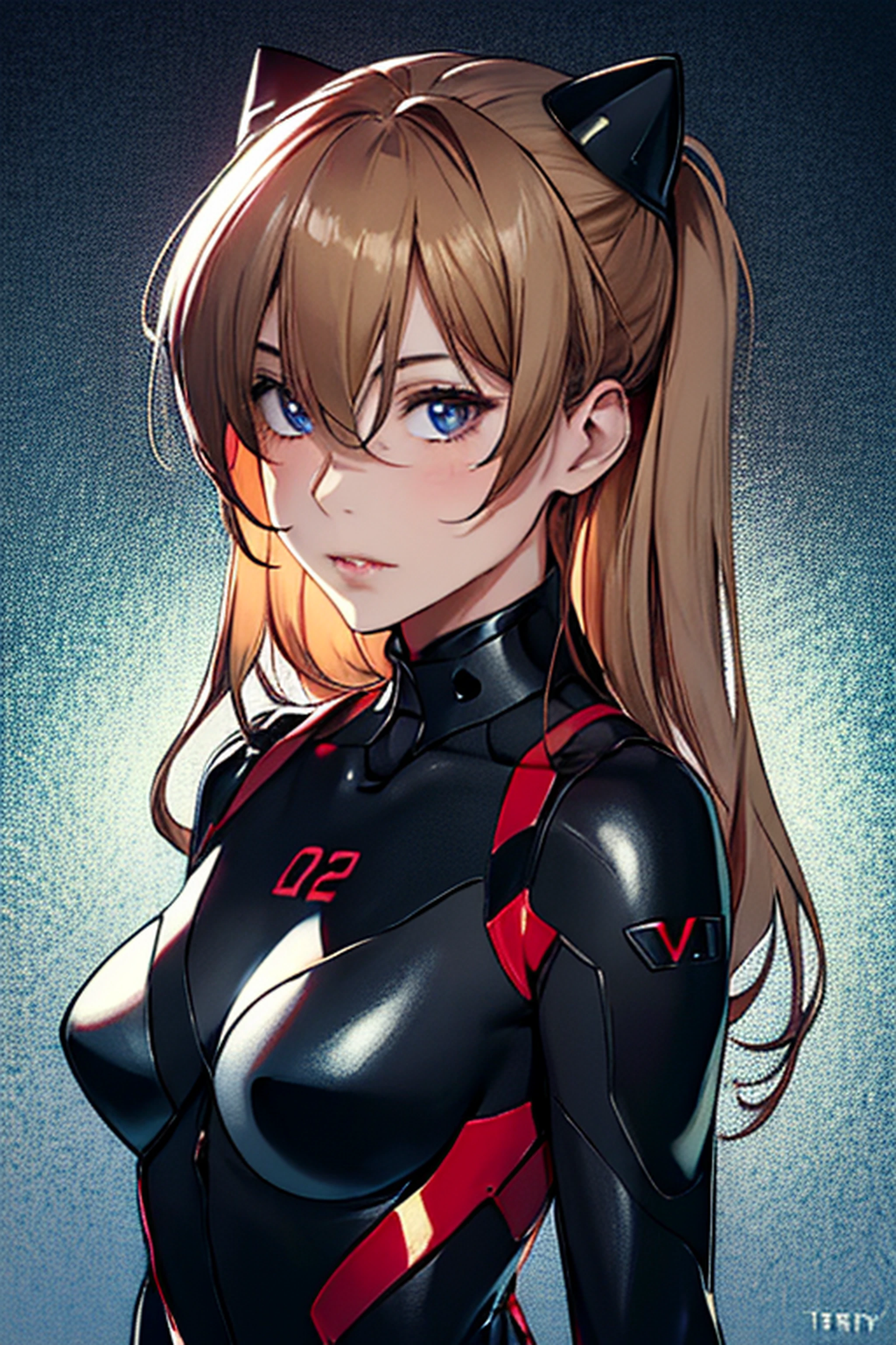 official arts， Unity 8k壁纸， ultra Detailed， Beautiful and beautiful， master masterpiece， best best quality， PhotoRealistic，full body portrait ，Do the tsundere motion of skin dents， Souryuu Tomorrow Shanglangley， Interface headset， Bodysuit Under Clothes， Detailed eyes， Detailed face， detailed hair， with a black background， Straight Forward， looking at the viewers， Shiny，