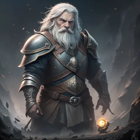"Best Quality, Masterpiece, Ultra High Resolution, Detailed Background, Realistic Illustration, Expressionism, duergar, dwarf, white hair, plate armor, dark, gloomy, owl on shoulder, Volume Lighting, and Depth of Field." --auto --s2