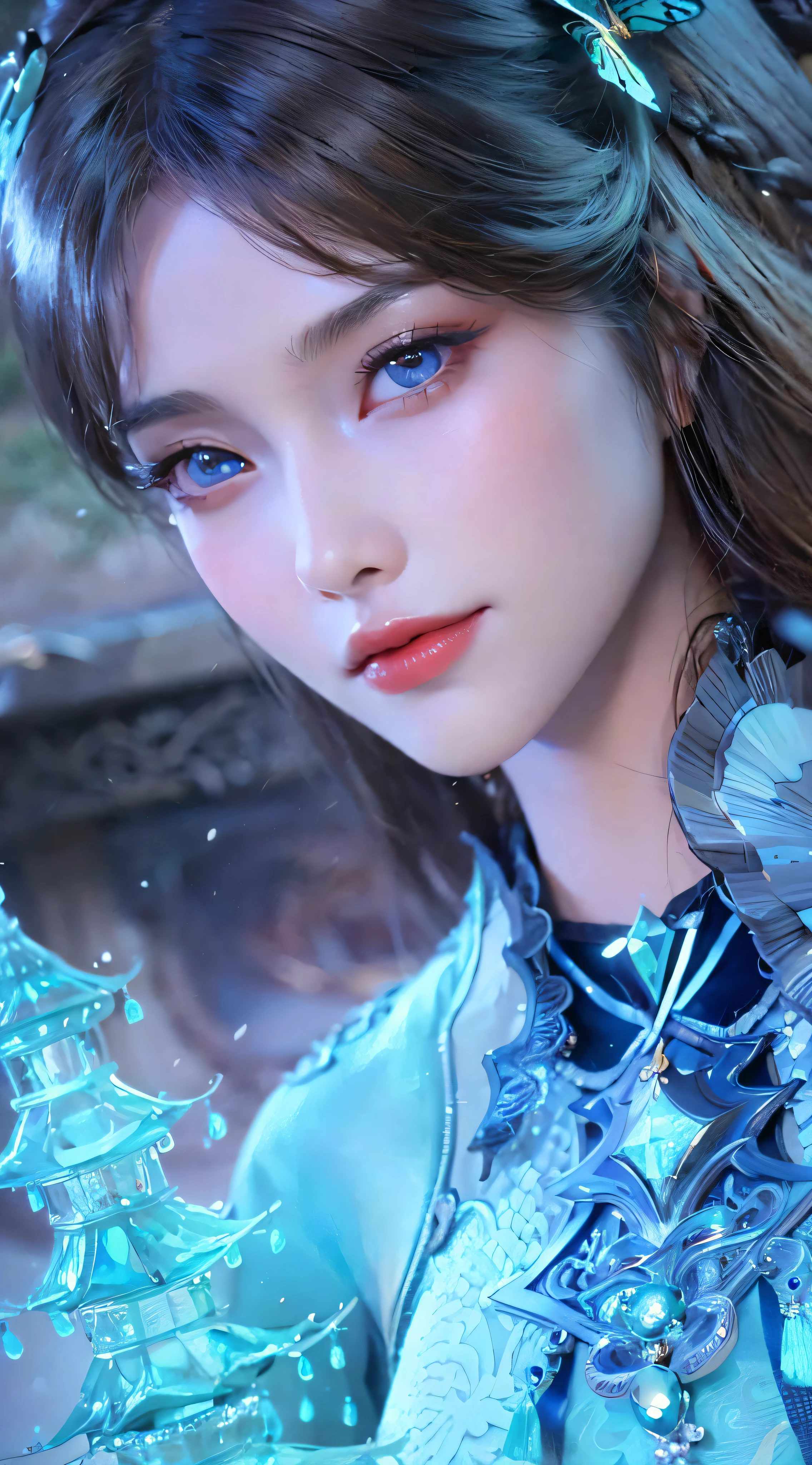 a close up of a woman with a butterfly on her shoulder, 8k high quality detailed art, game cg, 4 k detail fantasy, portrait knights of zodiac girl, hyperdetailed fantasy character, great digital art with details, from lineage 2, inspired by Leng Mei, 4k highly detailed digital art, closeup fantasy with water magic, lineage 2 revolution style