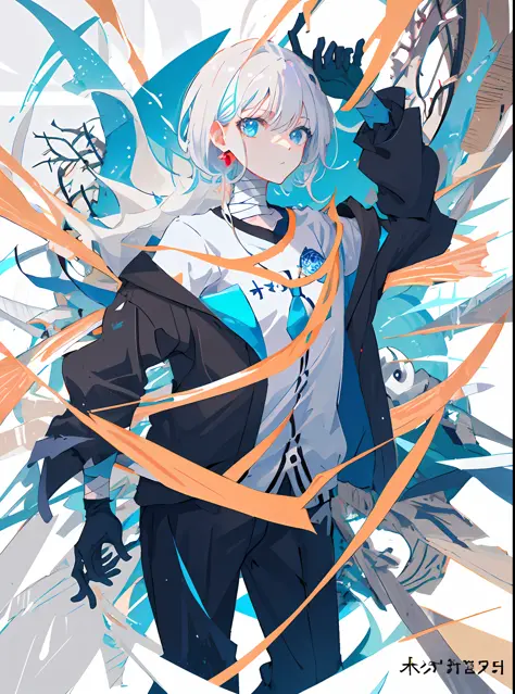 master masterpiece，high quallity，1girl，a female investigator wears a student uniform，anime girl with white hair and black gloves...