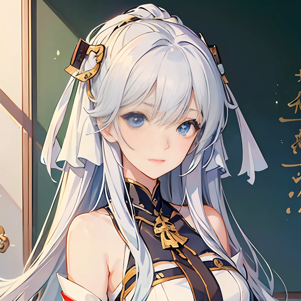 Anime girl with long white hair and blue eyes in a room - SeaArt AI