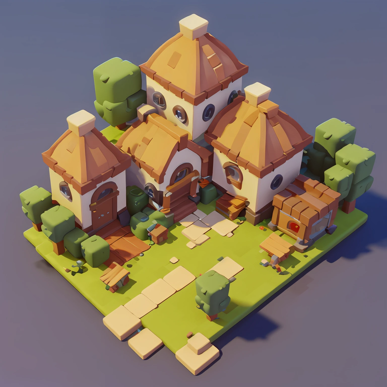 Conception architecturale du jeu, dessin animé, maison, des arbres, style de jeu décontracté, 3D, mixeur, fermer, chef-d&#39;œuvre, super détail, meilleure qualité