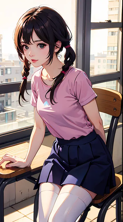 masterpiece:1.3,best quality:1.2, realistic:1.3, highly detailed, official art,large masterpiece digital art, detailed manga illustration, finely detailed,HIGH RES,Stunning art,illustration,1 girl, solo,white streaked hair:0.9,red braid twintails hair:1.2,...