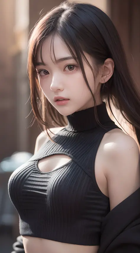 (masterpiece, best quality, beautiful girl, pretty face:1.2), (close up face:1.5), 8k, official art, raw photo, incredibly absurdres, crop top, looking at viewers, slender, teen, facelight, film grain, chromatic aberration, sharp focus, dynamic lighting, c...