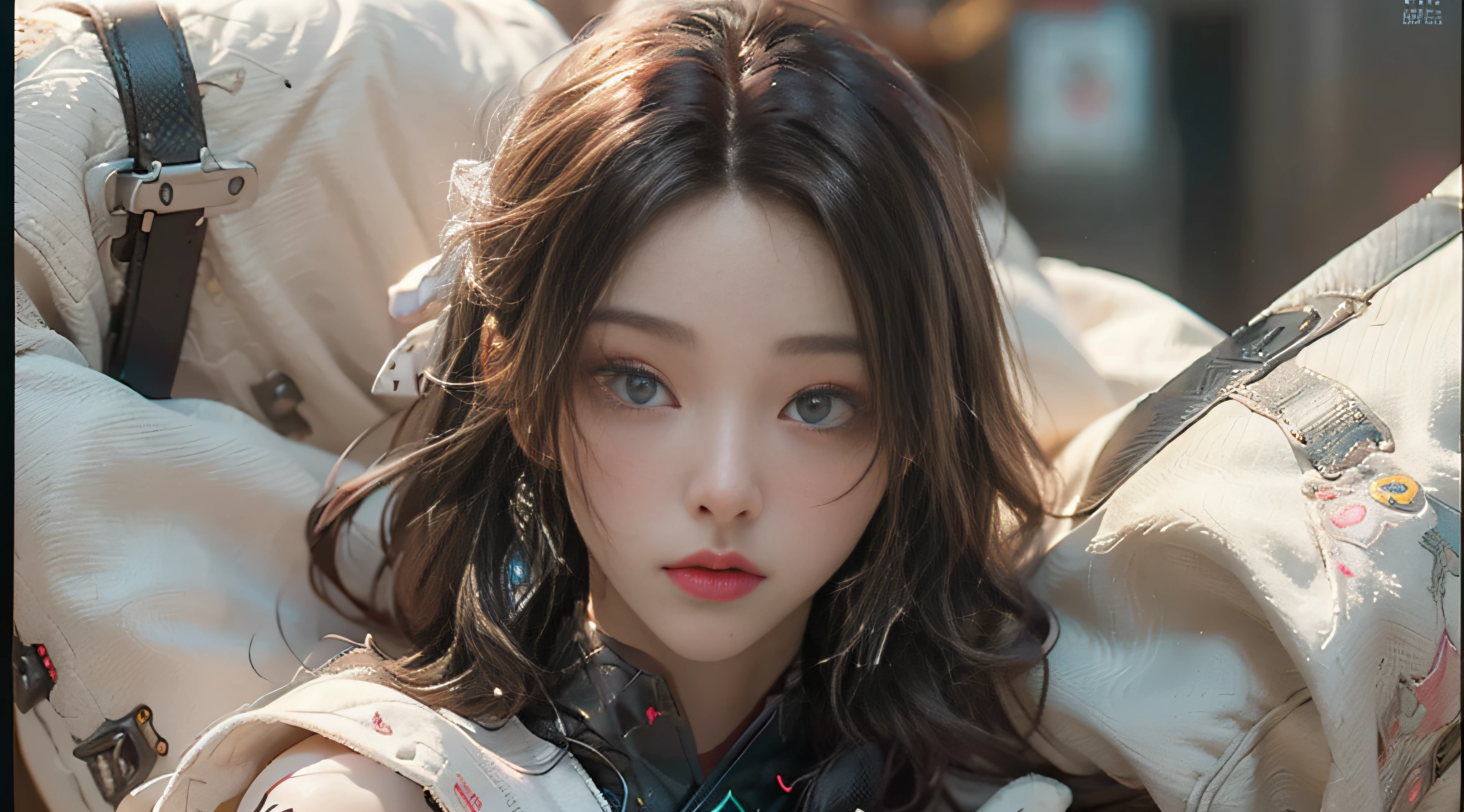 ((best best quality)), ((MasterPiece)), (Detail:1.4), 3D, A beautiful cyberpunk female image,HDR（high dynamic range）,raytraced,nvidia rtx,The ultra-Resolution,Unreal 5,Subsurface scattering、pbr texturing、postprocessing、Anisotropic Filtering、depth offield、Maximum Clarity and Clarity、multilayer textures、Albedo and Specular map、Surface coloring、Mitsu-Accurate simulation of material interactions、Perfect Scale、octanerendering、Two-colored light、large aperture、low ISO、white balance、Rule of Thirds、8K RAW、beautiful bright pupils，flowing robe，Fine pupils，Detailed face and eyes，long lashes，Blushlush，voluminous hair，Fresh glass lip