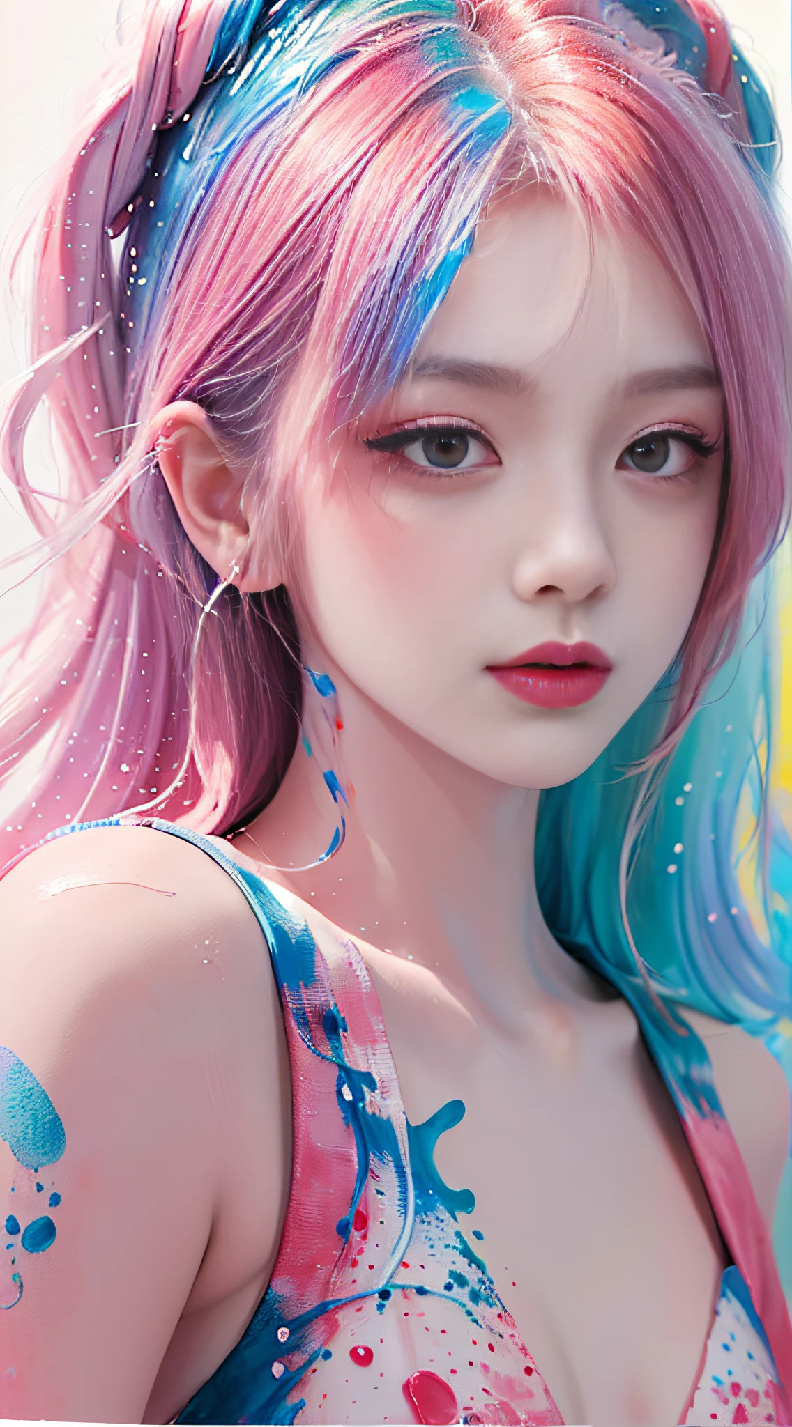 A close up of a person with a pink and blue hair SeaArt AI A close up of a person with a pink and blue hair SeaArt AI