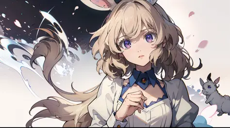 anime girl with rabbit and clock in her hands, kawacy, like alice in wonderland, alice from alice in wonder land, splash art ani...