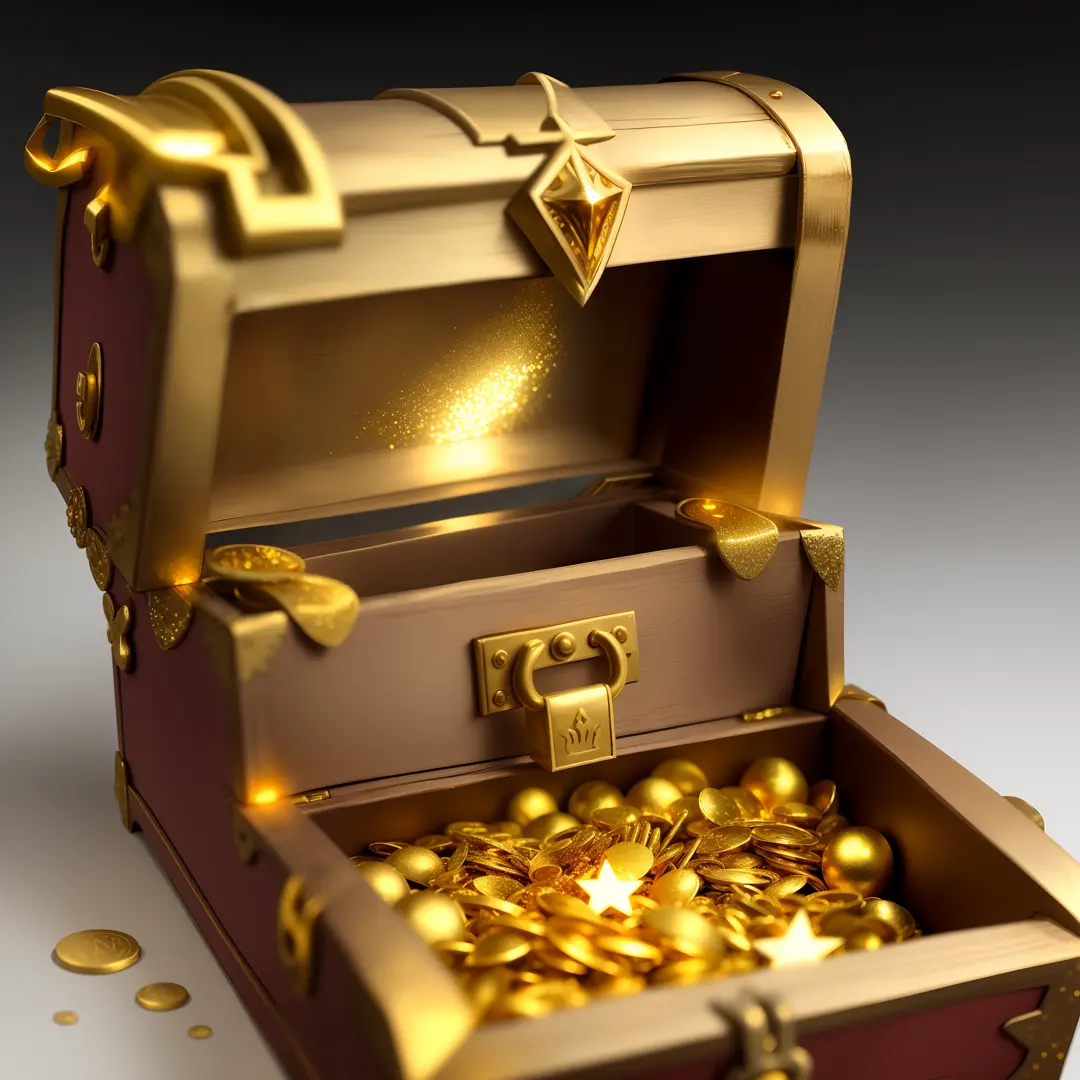 Treasure chest, glowing gold glitter