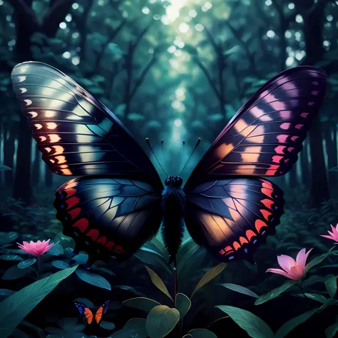 butterflies are sitting on the leaves of a plant in a forest, beautiful digital artworks, beautiful digital art, very beautiful digital art, beautiful gorgeous digital art, harmony of butterfly, beautiful art uhd 4 k, beautiful digital painting, butterfly,...