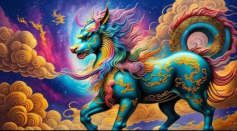 (Best Quality: 1.3), (Masterpiece: 1.3), (Realistic: 1.4) (Legendary Qilin) (Chinese Divine Beast), Dynamic Body Type, Chinese Q...